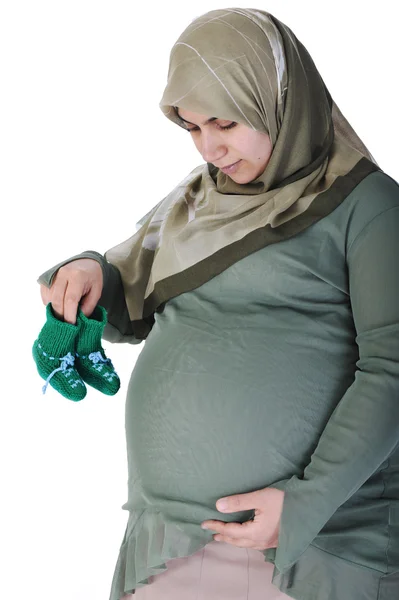 Hamile Müslüman kadın için istenen bir bebek bekliyor — Stok fotoğraf