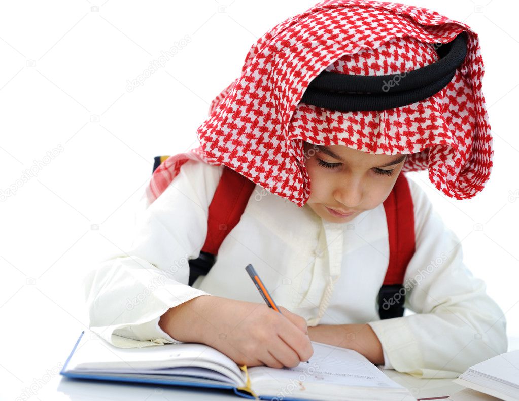 Arabic little boy writing