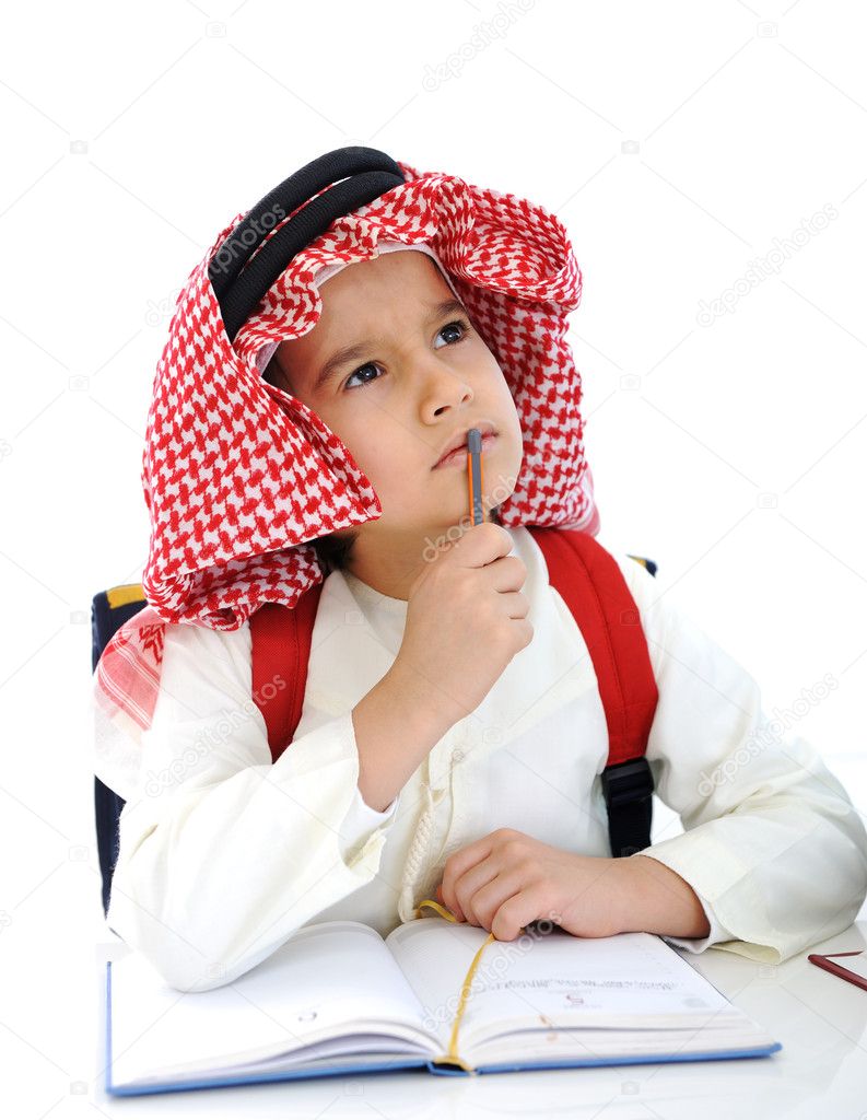 Middle eastern school child thinking