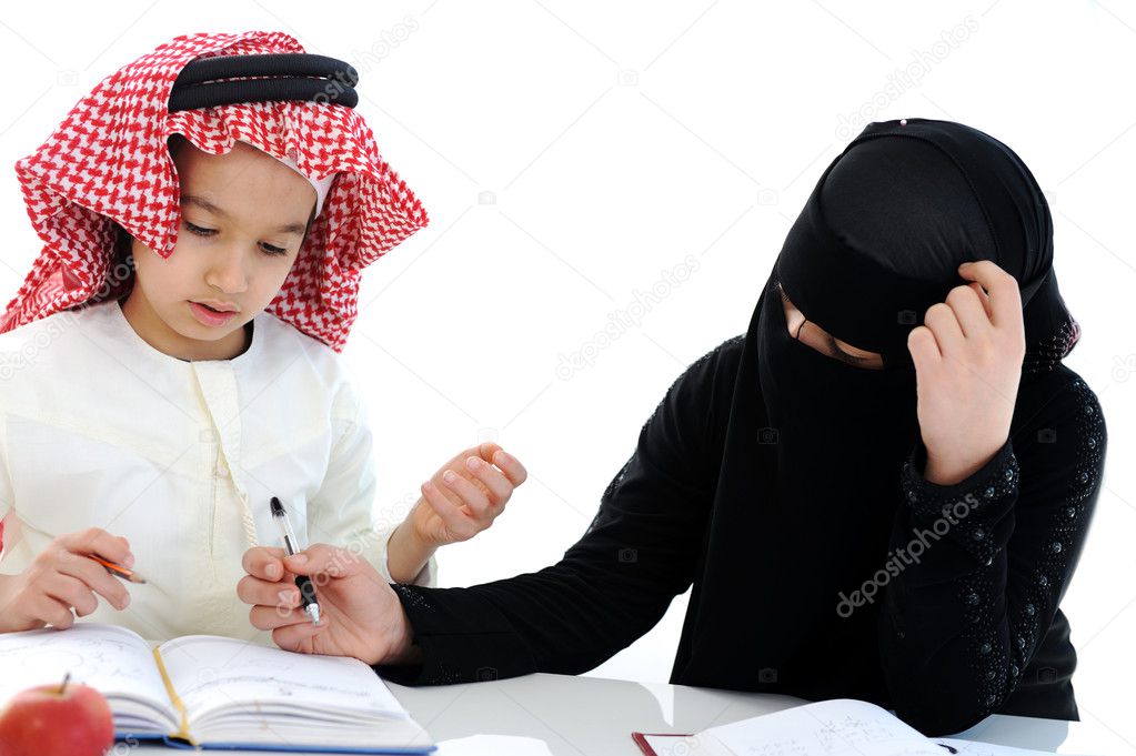 Muslim Arabic boy and girl at school