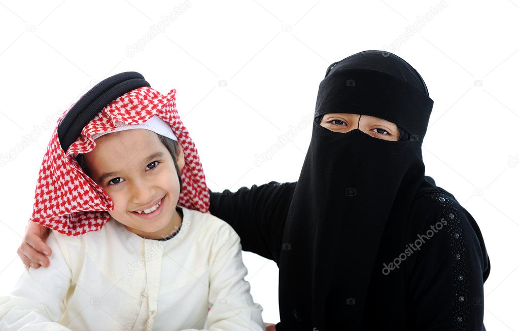 Muslim Arabic boy and girl with traditional clothes