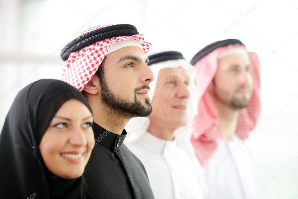 Successful and happy business arabic looking up