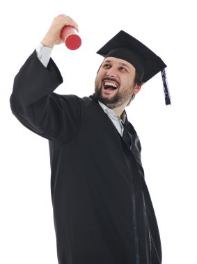 Excited graduate student in gown clipart