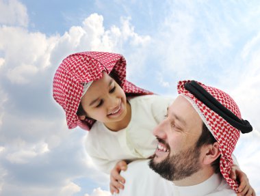 Arabic father and little kid clipart