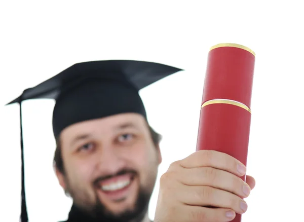 Podekscytowany absolwent w sukni — Zdjęcie stockowe