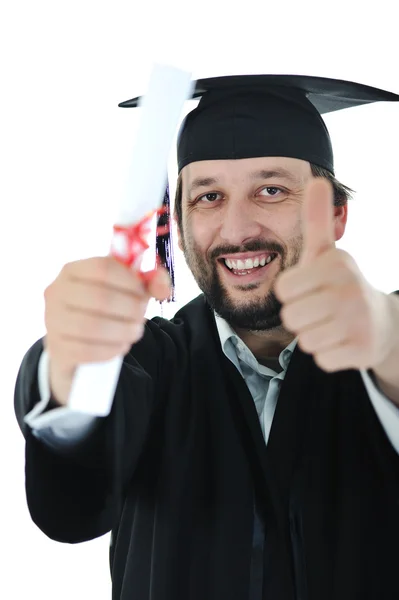 Excited graduate student in gown — Stock Photo, Image
