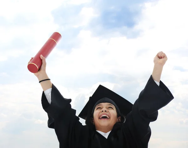 Diploma graduating little arabic student kid — Stock Photo, Image