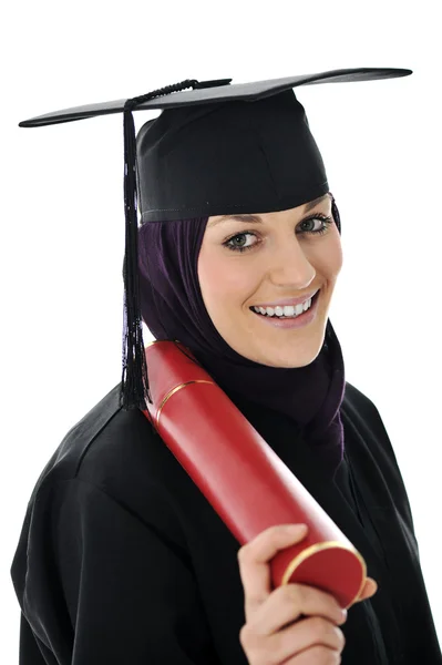 Absolvent fericit arabic student musulman cu diplomă — Fotografie, imagine de stoc