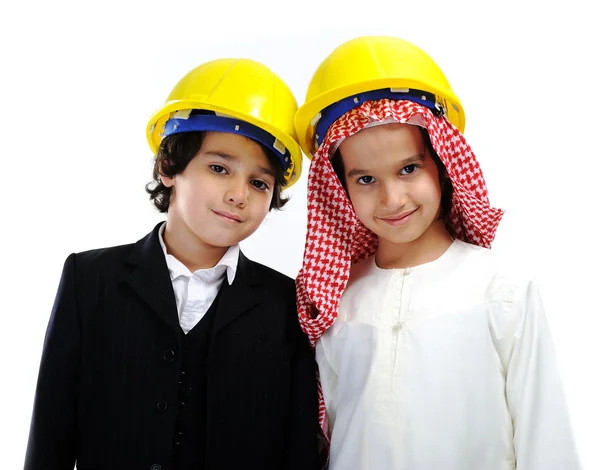 American and Arabic little constructors — Stock Photo, Image