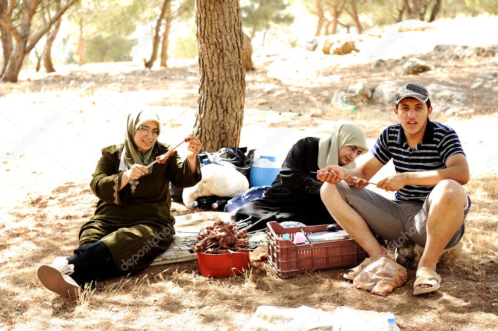 Arabic family on picnic in nature