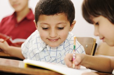 Arabic kids in the school, classroom clipart