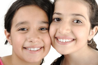 Two girl sisters best friends together smiling clipart