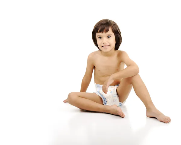 Funny kid boy with diaper — Stock Photo, Image