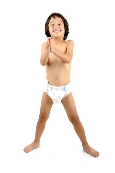 Funny kid boy with diaper — Stock Photo, Image