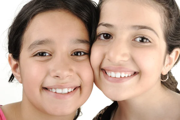 Two girl sisters best friends together smiling — Stock Photo, Image