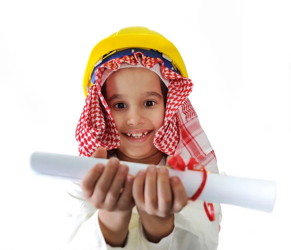 Little cute Arabic child engineer — Stock Photo, Image