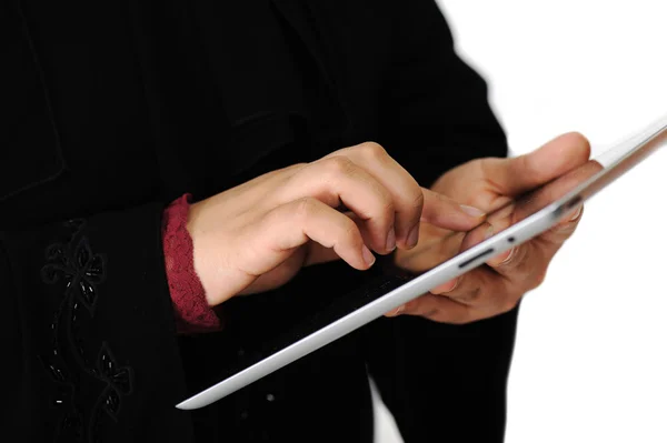 stock image Arabic woman working with touch tablet