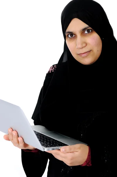 Arabic woman working with laptop — Stock Photo, Image