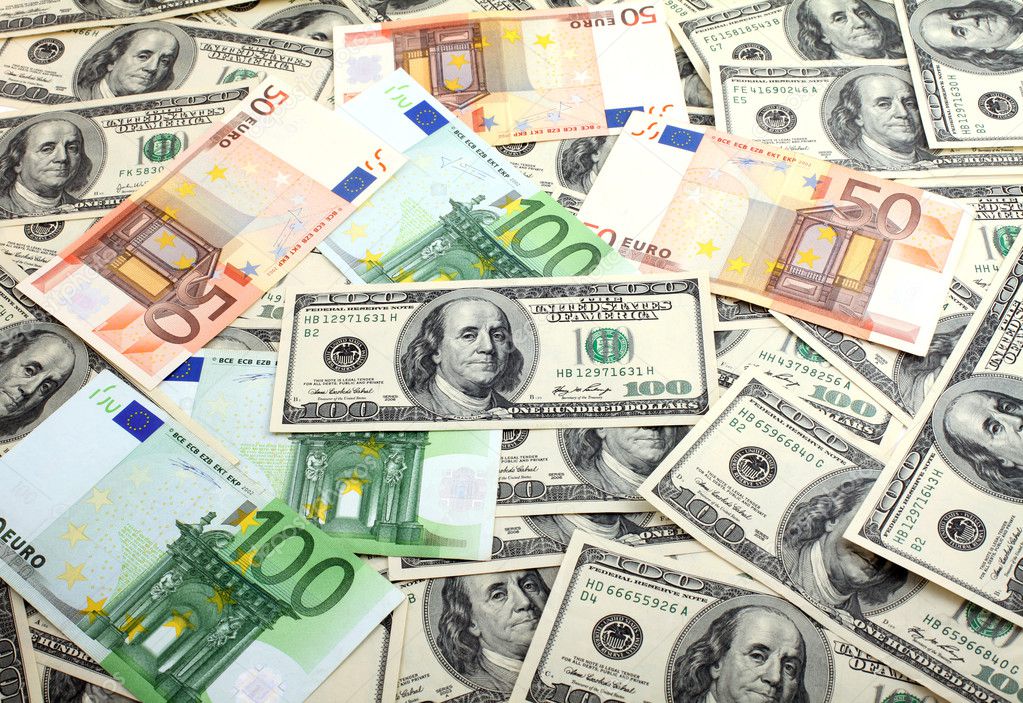 Dollars and euro banknotes background