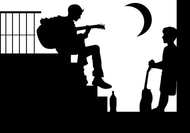 Musician on the steps of clipart