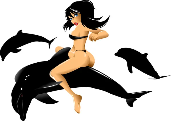 Mädchen und Delphin — Stockvektor