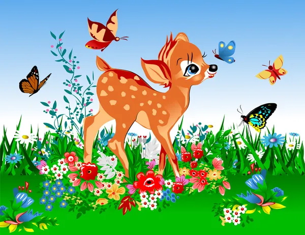 最小的鹿在春天 — 图库矢量图片