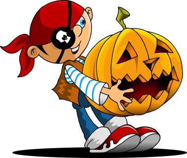 Funny boy and a pumpkin clipart