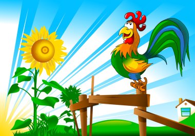 Morning and a rooster clipart