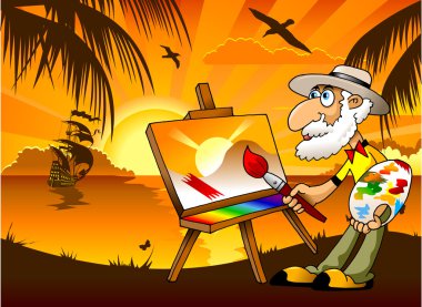 Painter and the sea clipart