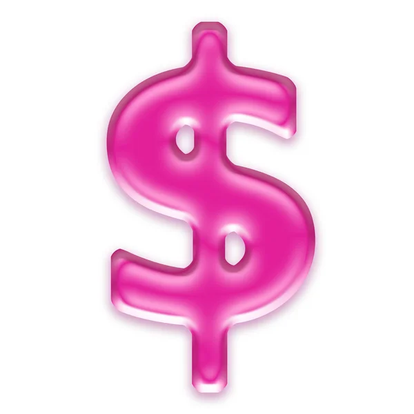 Pink jelly currency sign isolated on white background - dollar — Stock Photo, Image