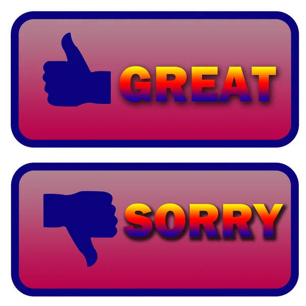 Thumbs up and down great and sorry signs — Stock Photo, Image