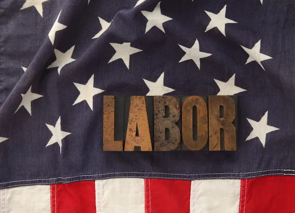 Słowo pracy na amerykańską flagę — Zdjęcie stockowe