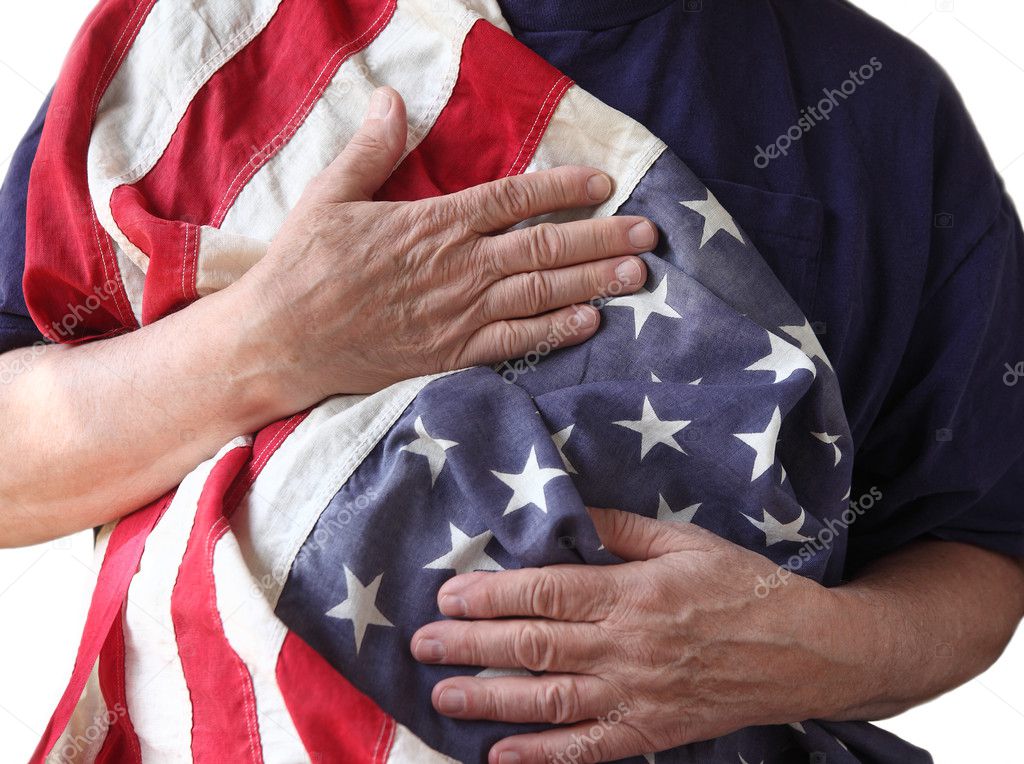 USA flag held by a veteran