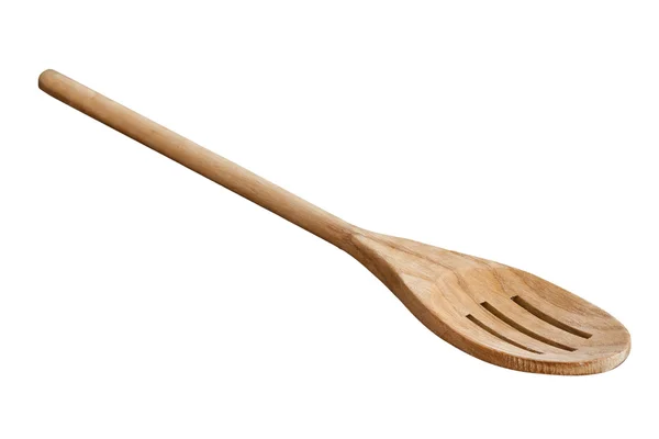 stock image Slotted wooden spoon on white