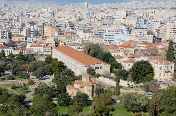 Widok na Ateny z aeropagus wzgórza, Grecja — Zdjęcie stockowe