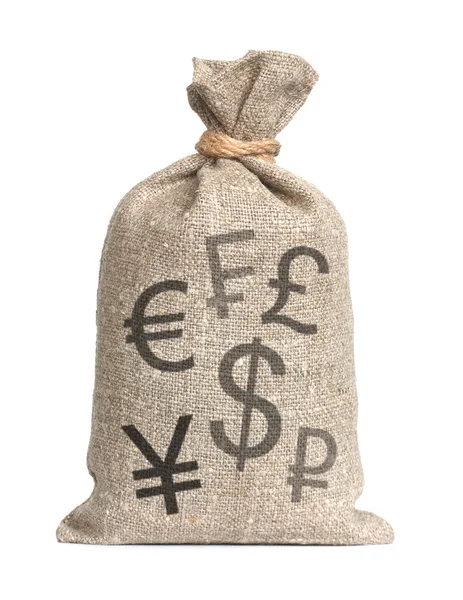 Τσάντα από ευρώ απομονωθεί σε λευκό φόντο. — Φωτογραφία Αρχείου