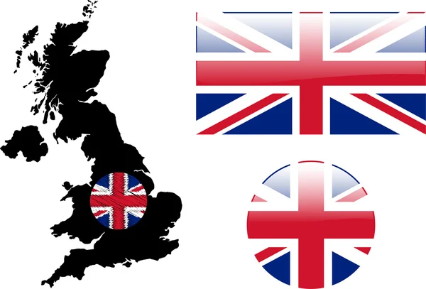 Groot-Brittannië vlag en kaart — Stockvector