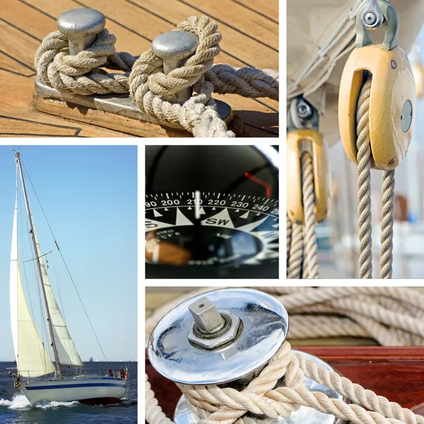 Collage de yates. Un velero. Concepto náutico —  Fotos de Stock