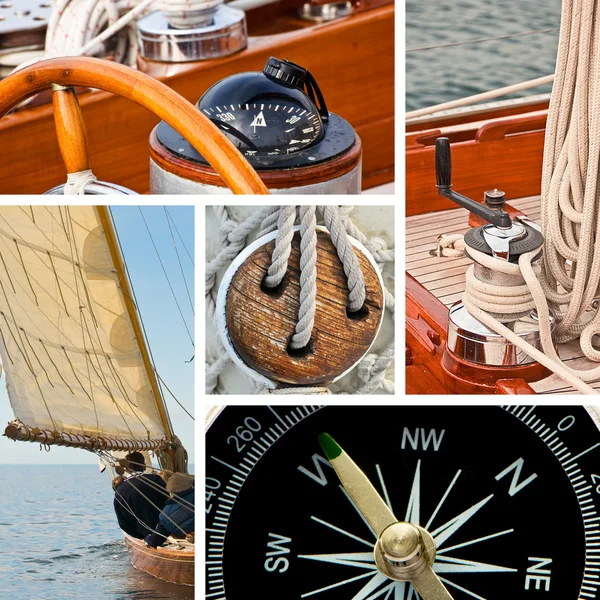 Collage barca a vela e yacht — Foto Stock