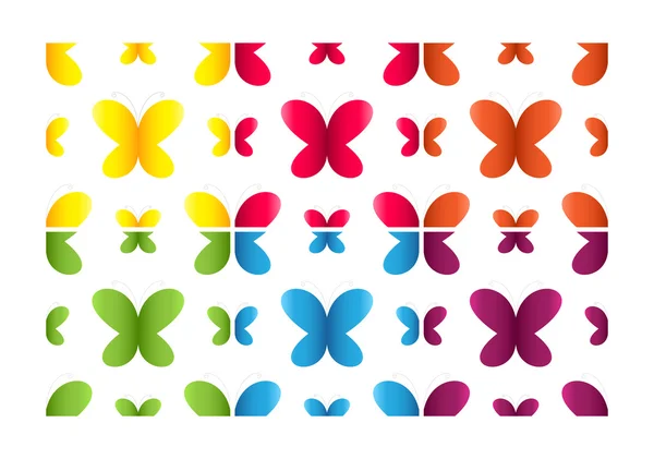Conjunto de patrones sin semblante con mariposas — Vector de stock
