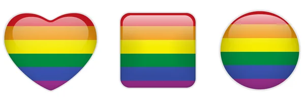 Coração, quadrado e círculo botões de vidro gay — Vetor de Stock