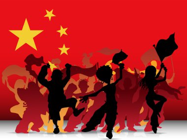 Çin spor fan kalabalık bayrak ile