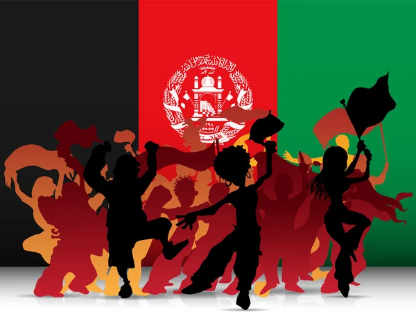 Afganistán deporte ventilador multitud con bandera — Vector de stock