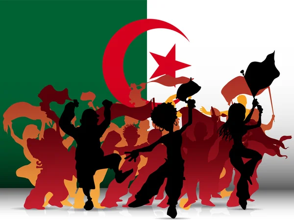 Cezayir spor fan kalabalık bayrak ile — Stok Vektör