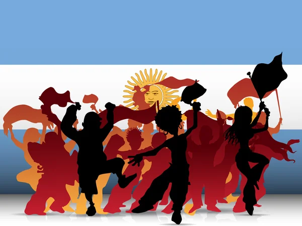 Ventilateur de sport Argentine foule avec drapeau — Image vectorielle