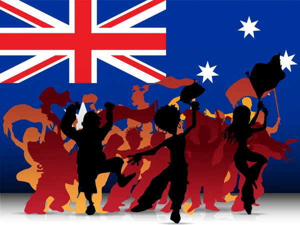 Australia Deporte Abanico Multitud con Bandera — Vector de stock