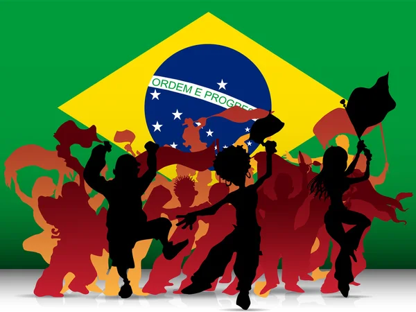 Βραζιλία αθλητισμού πλήθος ανεμιστήρα με σημαία — Διανυσματικό Αρχείο