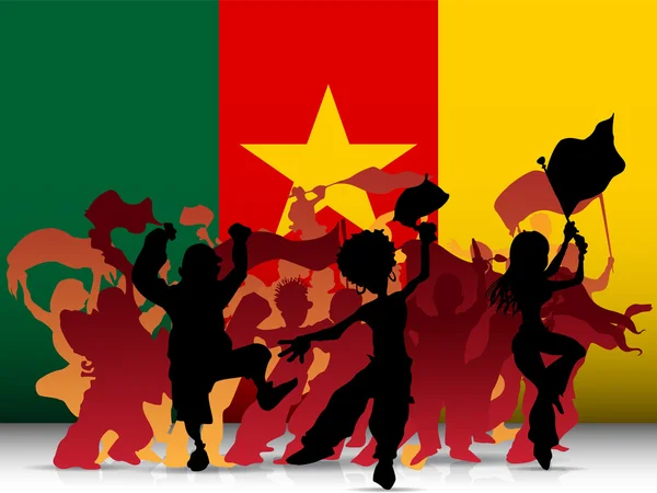 喀麦隆体育风扇人群与标志 — 图库矢量图片