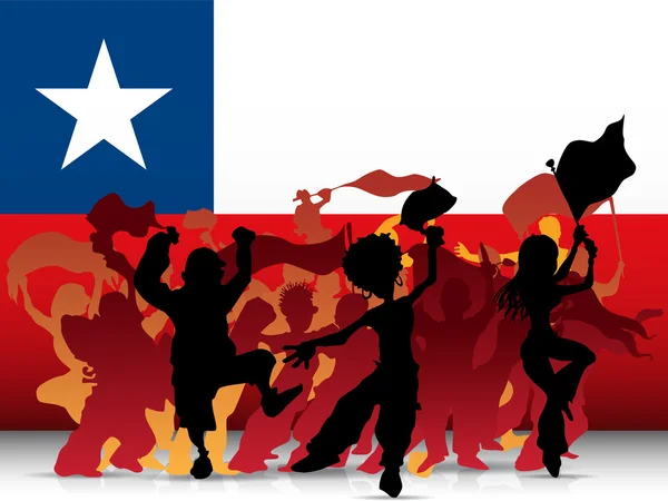 Chili Sport fan foule avec drapeau — Image vectorielle