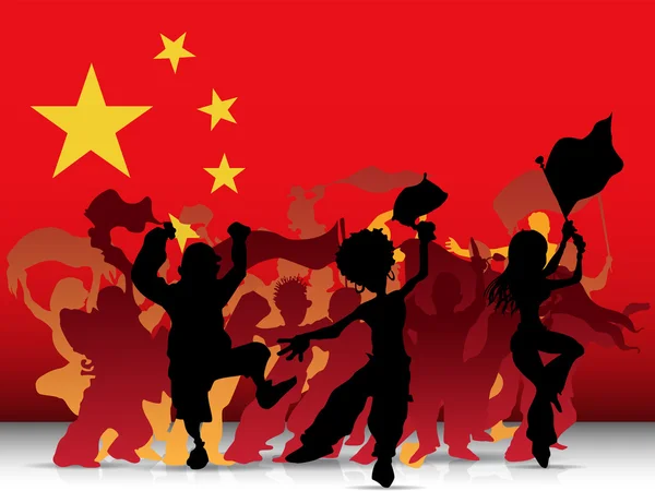 Ventilateur de sport de Chine foule avec drapeau — Image vectorielle